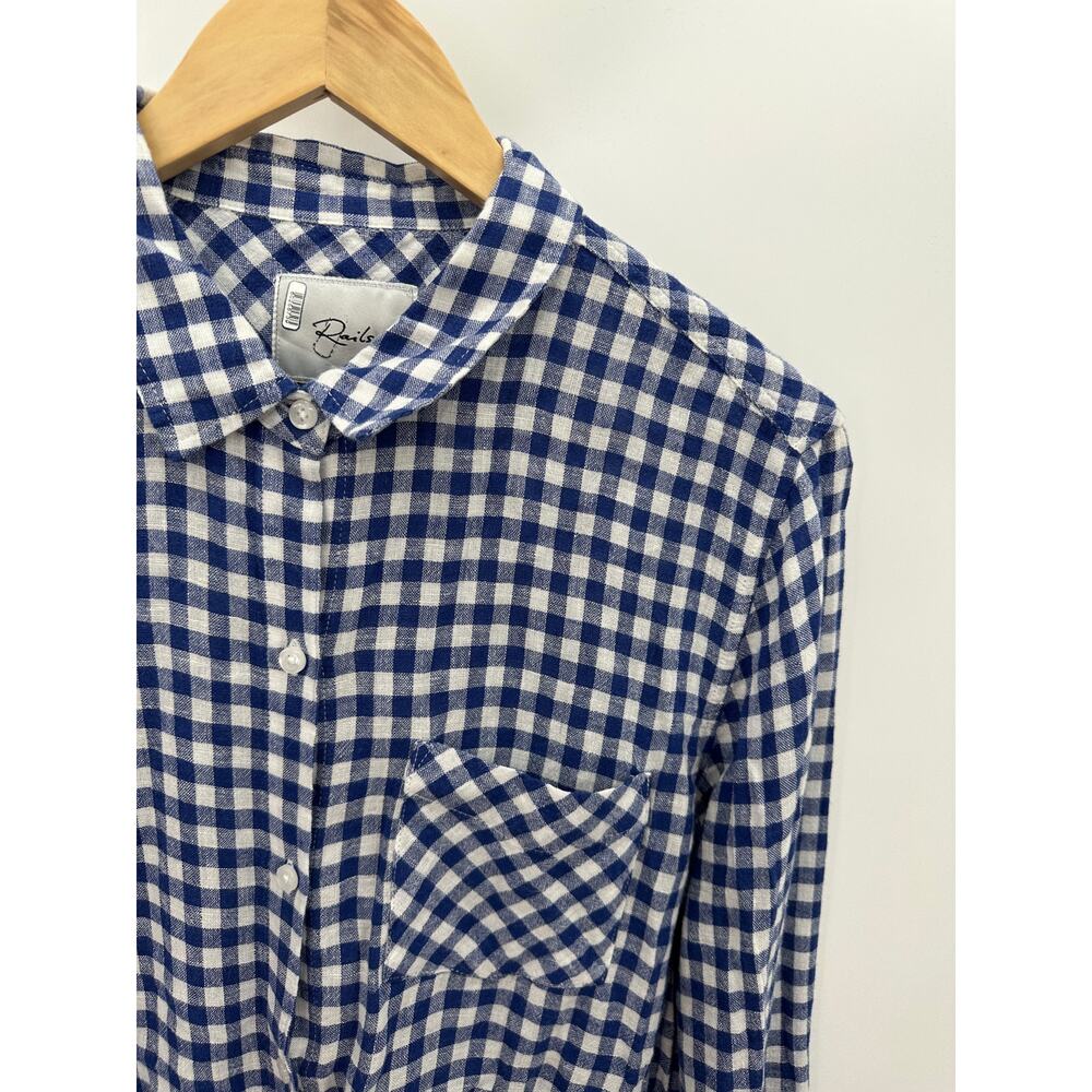 Rails Blue Linen Check Gingham Button Down Tie Fr… - image 7